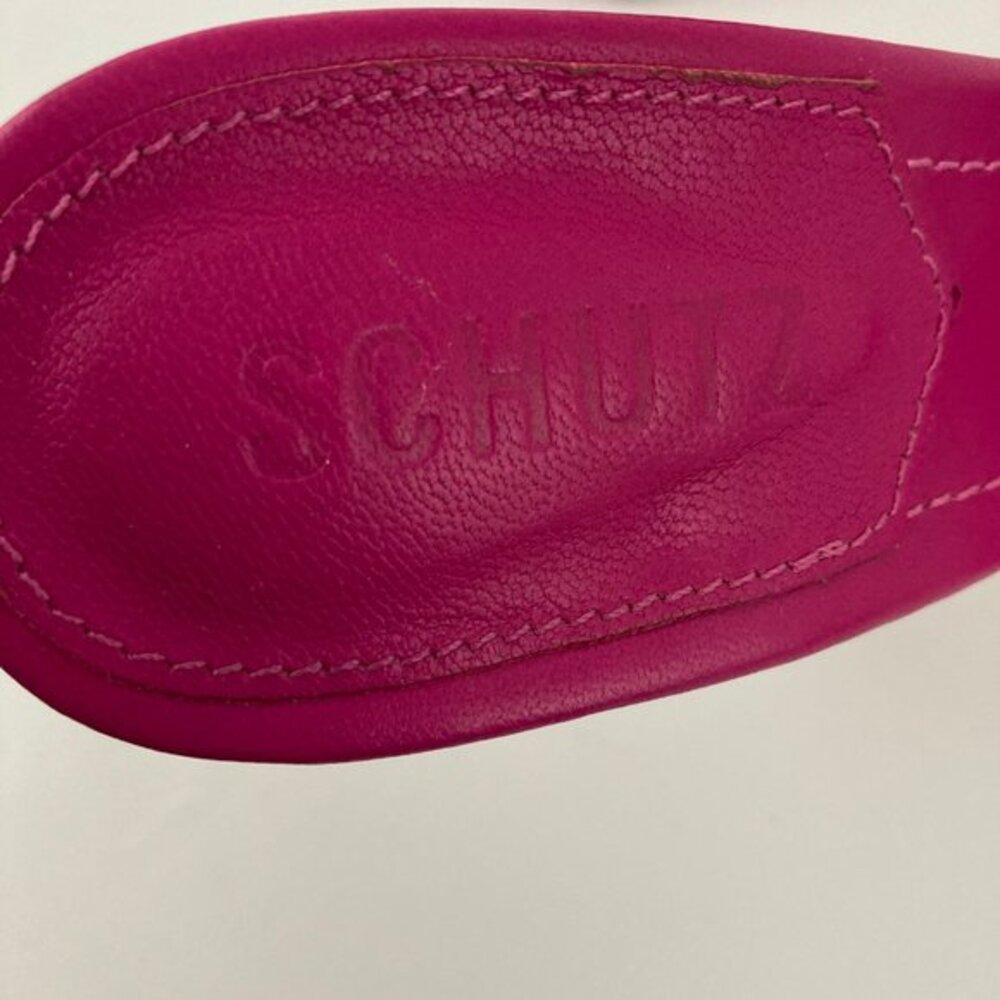 Schutz Gigih Nubuck Heel Sandal Hot Pink Size 7.5 Square Toe Leather Ankle Strap - Picture 8 of 8